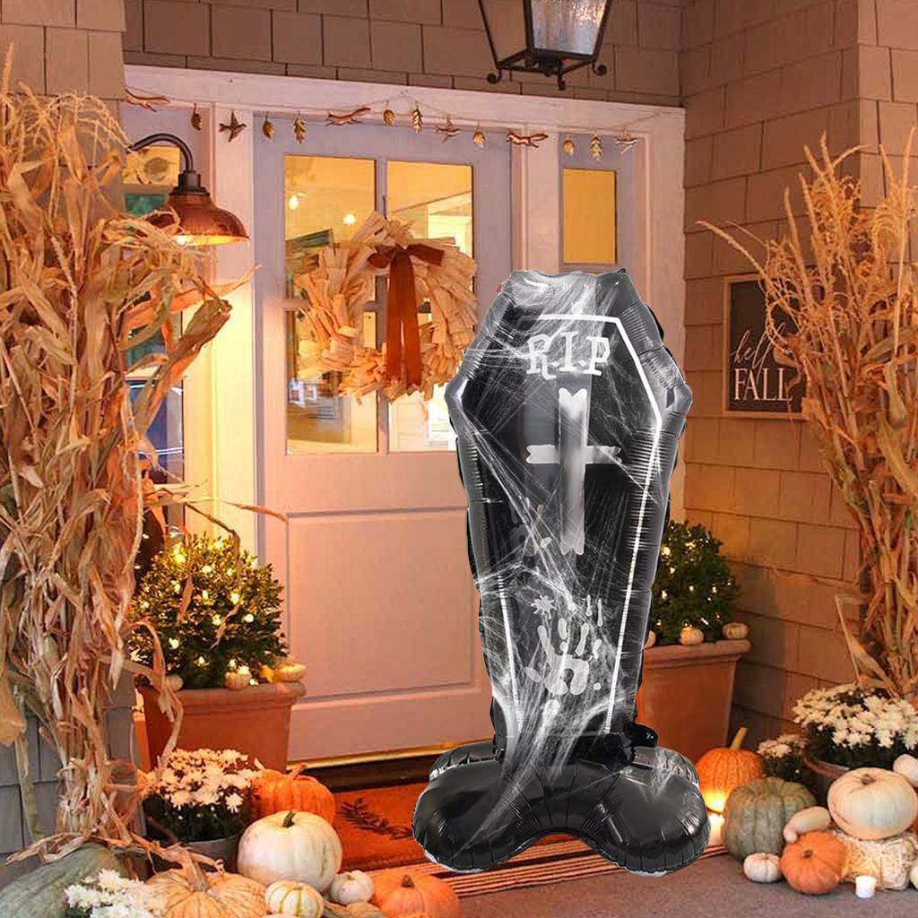 1 szt. Balon Nagrobek Halloween Trumna Balon z Folii Aluminiowej Odpowiedni na Halloween Grób Horror Dekoracje