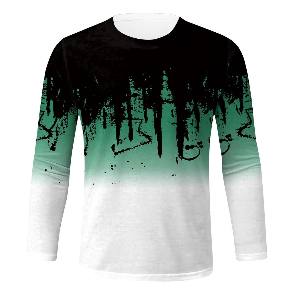 Men's Spring Ink Print Long Sleeve T-Shirt Men's Loose Casual Fashion Long Sleeve T-Shirt
