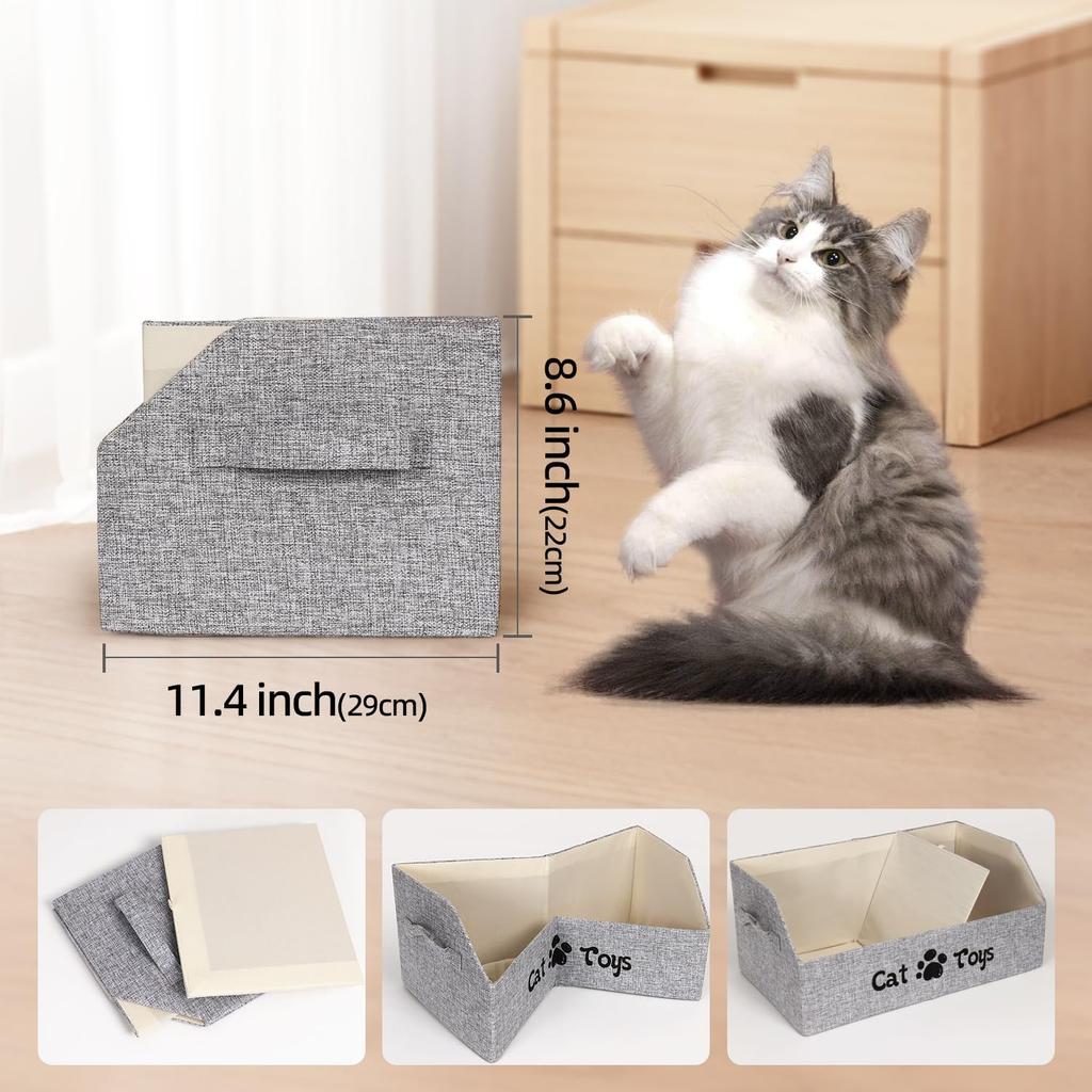 19.7 in Cat Toy Bin, Cat Toy Storage Box Kitten Toy Basket Collapsible Pet Supplies Storage Chest Holder Organizer with Handles for Organizing Dogs
