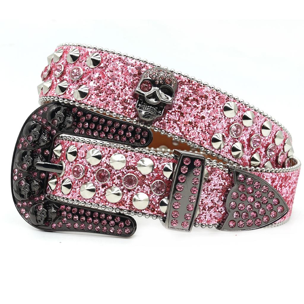 Shinning Diamond Waist Belts with Skull Buckle for Rock Fan Adjust Length Belt for Teens Woman Jeans Skirt Decorative