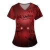 Halloween Print Nurse Uniform Women Short Sleeve V-Neck Tops Healthcare Tunic Pocket Blouse Overalls Female Uniforme Clinico