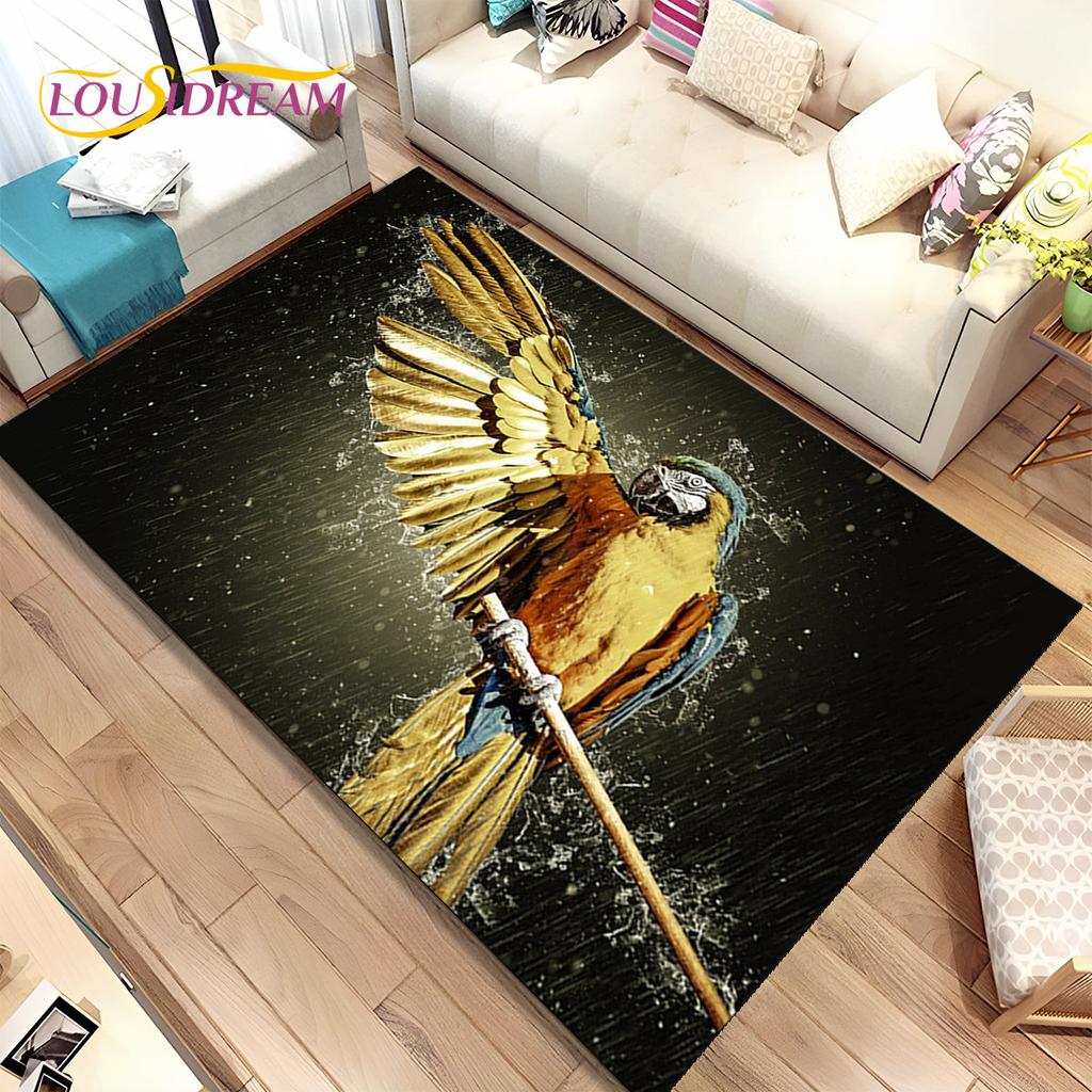 Teppich mit bunten Papageien, Aras und Vögeln, Teppich für Zuhause, Wohnzimmer, Schlafzimmer, Sofa, Fußmatte, Küchendekoration, rutschfeste Bodenmatte für Kinder