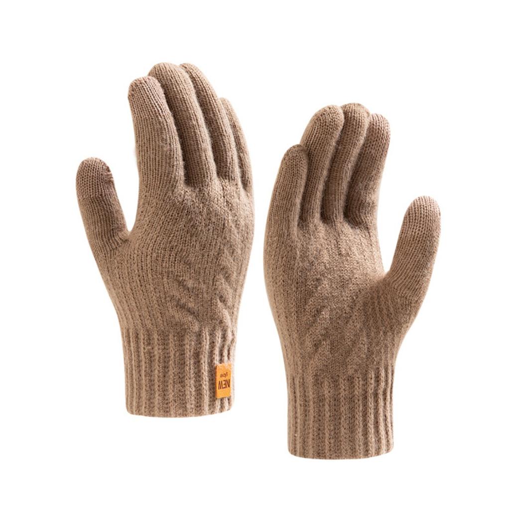 Touch Screen Gloves for Winter Warmth, Knitted with Thick Velvet, Windproof, Cycling, Men's and Women's Cold Resistant, Woolen, Simple Gloves