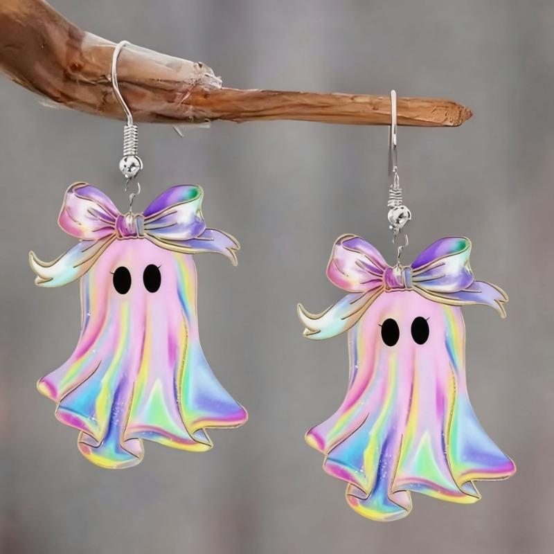 Acrylic Earrings Colored Bow Ghost Acrylic Halloween Earrings