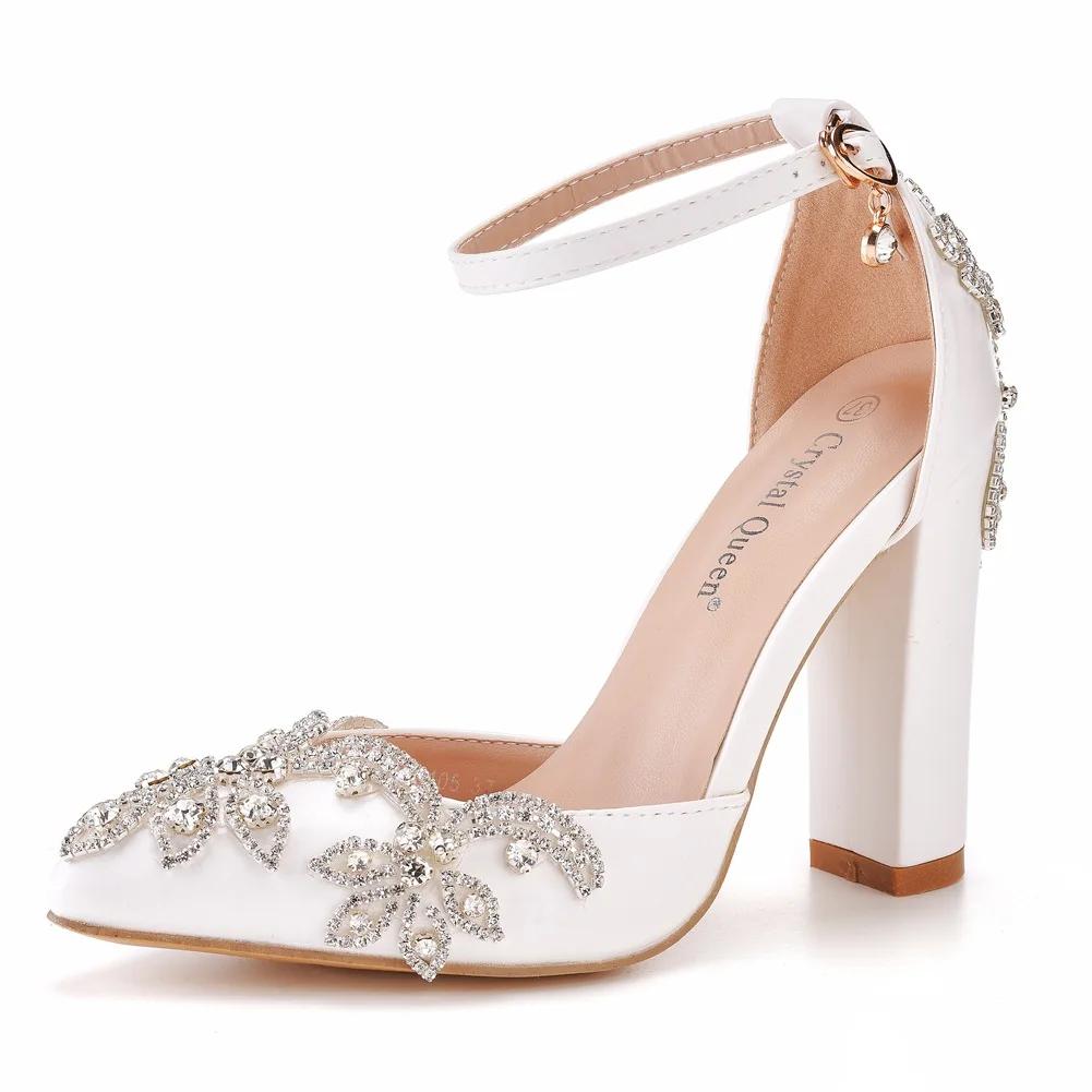 Summer Brand Women Sandals Party Flower Rhinestone Cover Heel 10.5 CM Square Heel Lady Wedding Hot Sale Lovely Women Shoe