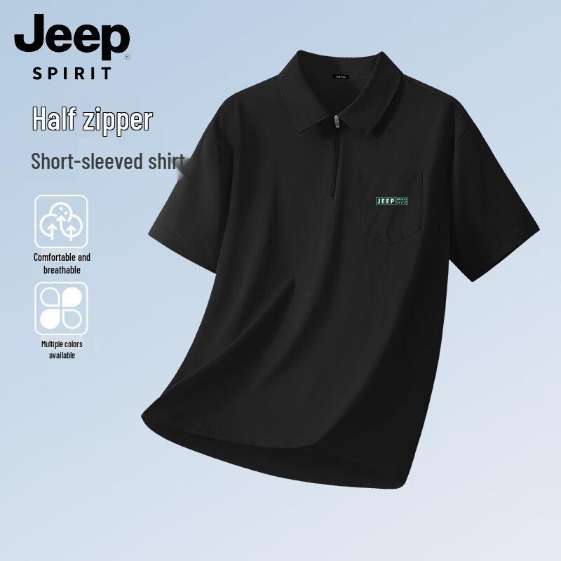 JEEP SPIRIT Men s Half-Zip Short-Sleeve Casual Shirt L