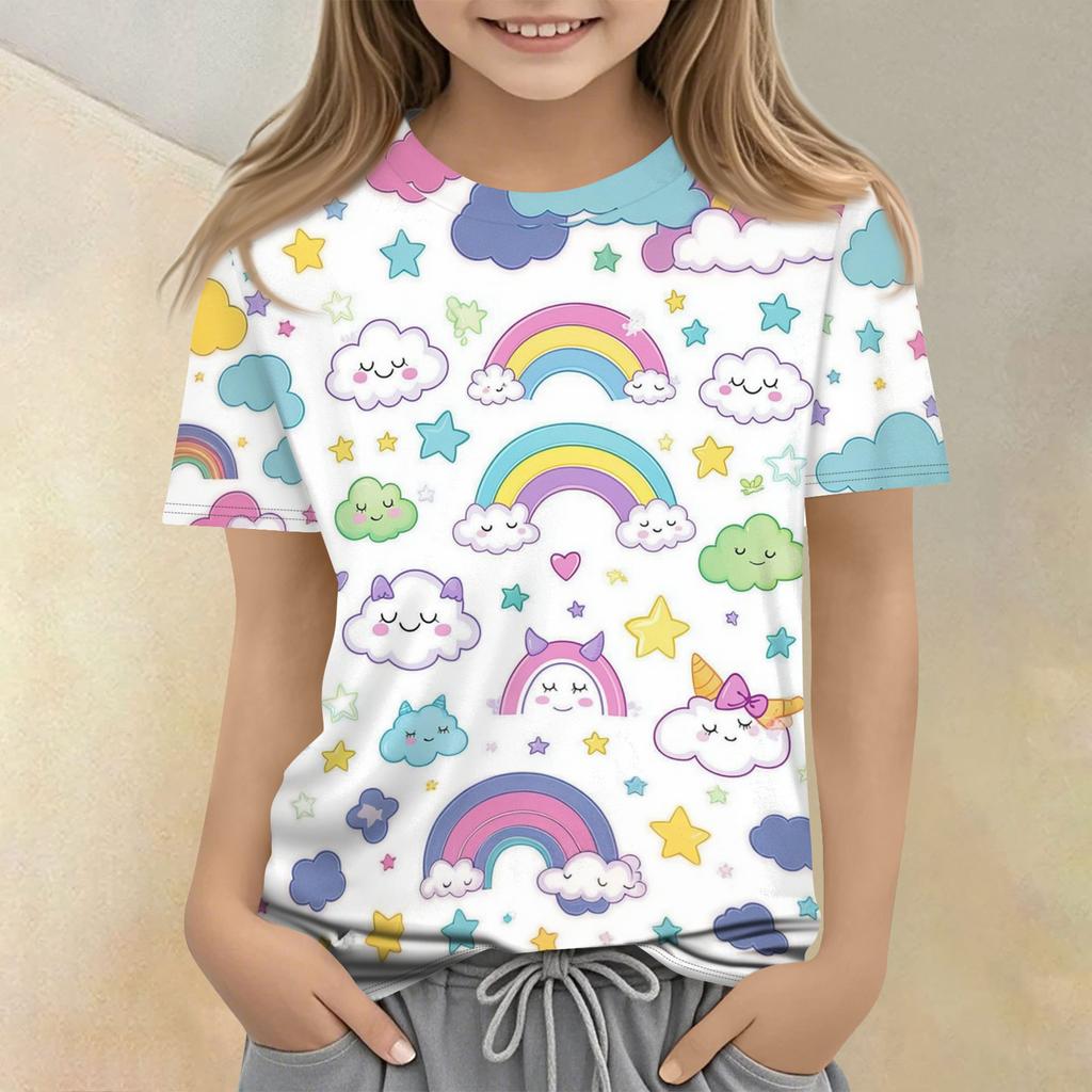 Kinder bedrucktes Rundhals Kurzarm Freizeit-T-Shirt