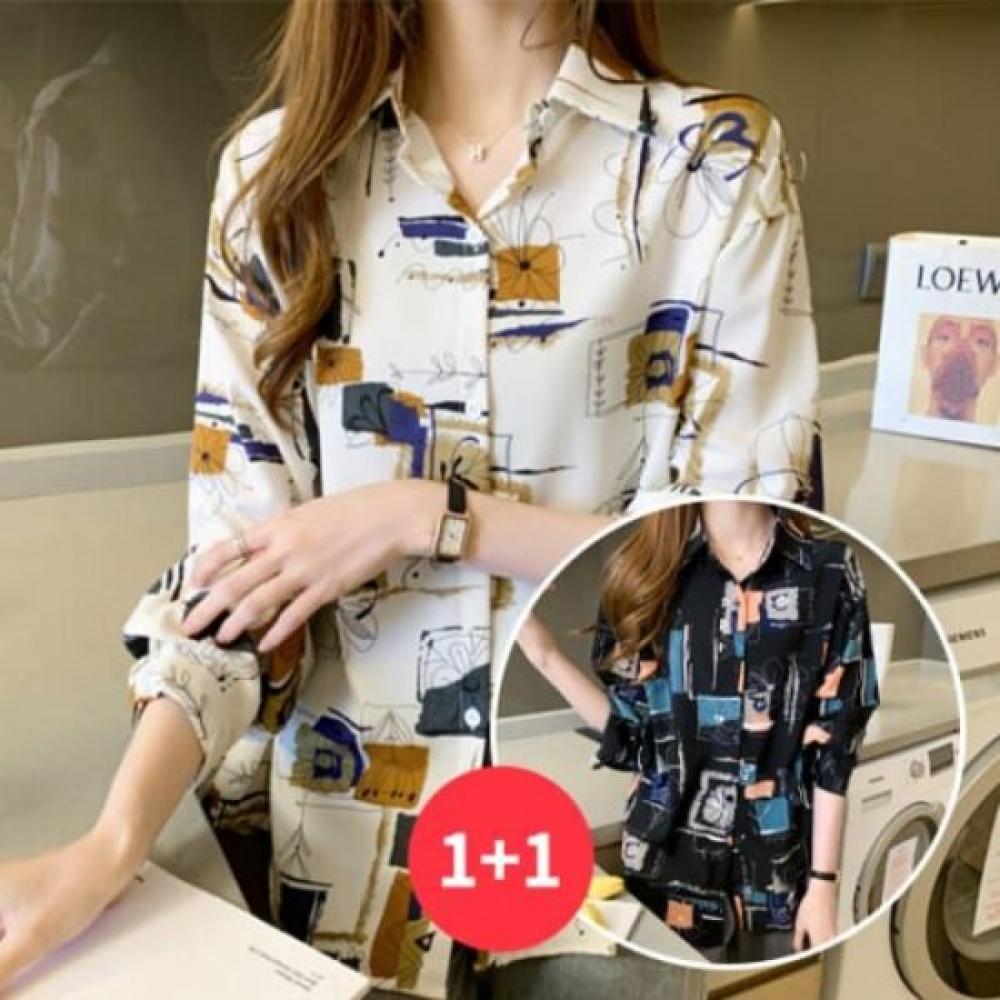 Navava Women Vintage Printing Long Sleeve Shirt Nb3016