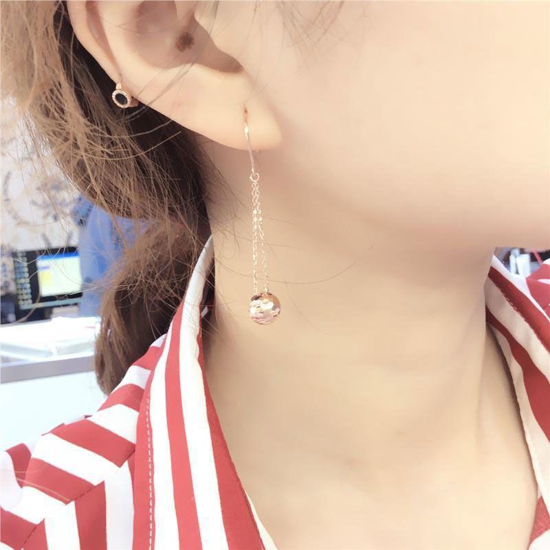 Purple Gold Glossy Shiny Laser Ball Earrings, Simple Temperament Rose Gold-Plated Earrings.