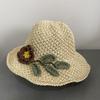 Straw hat female summer sweet handmade flower straw bucket hat ins sun visor hat sun hat travel hat