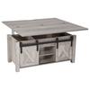 1000 Mm Farmhouse Lift Top Coffee Table, Rustic Center Table with Barn Door and Hidden Storage Compartment, Modern Rectangle Lifting Tabletop for