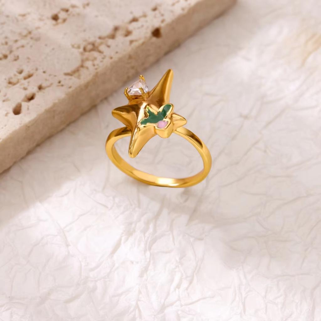 New Luxury Color Treasure Butterfly Ring Women's Titanium Steel Zircon Ring Niche High-end Light Luxury Cold Wind Index Finger Ring