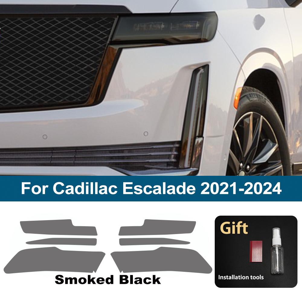 High-Gloss Smoke Black TPU Headlight Protective Film for Cadillac Escalade /IQ Pre-Cut PPF Anti-Scratch Vinyl Wrapping Kit