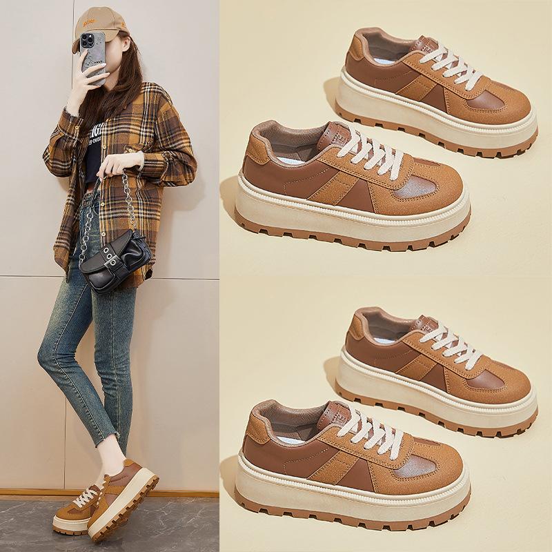 Dámské robustní tenisky na platformě Běžné vycházkové boty z PU kůže pro ženy Protiskluzové šněrovací běžecké tenisky Pohodlné tenisky jaro podzim
