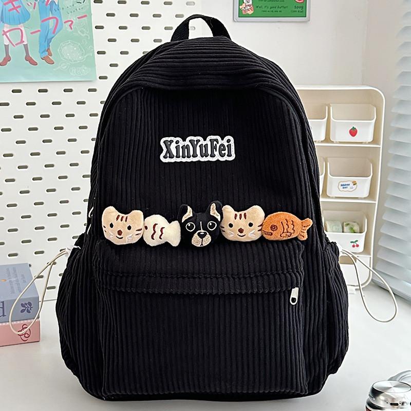 Retro Youth Backpack With Durable Corduroy Fabric For Daily Commute Campus And