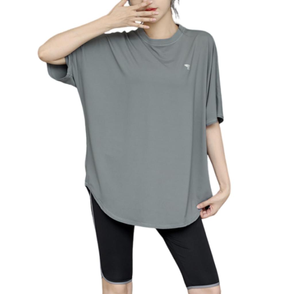 ADOSSY Yoga Top Larg cu Mâneci 5/8 pentru Femei, Stil Simplu, Croială, Lungime, (Mărimea L, Gri)