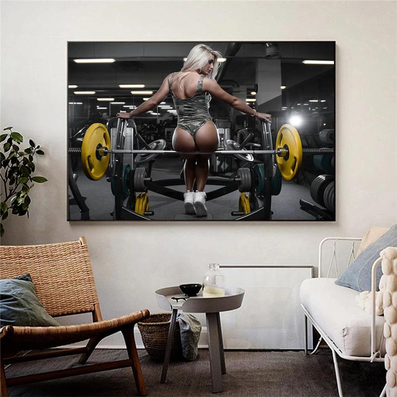 Sexy Bodybuilding Girl Muscle Fitness Poster and Prints Sports Canvas Painting Wall Art Picture for Gym Living Room Home Decor
