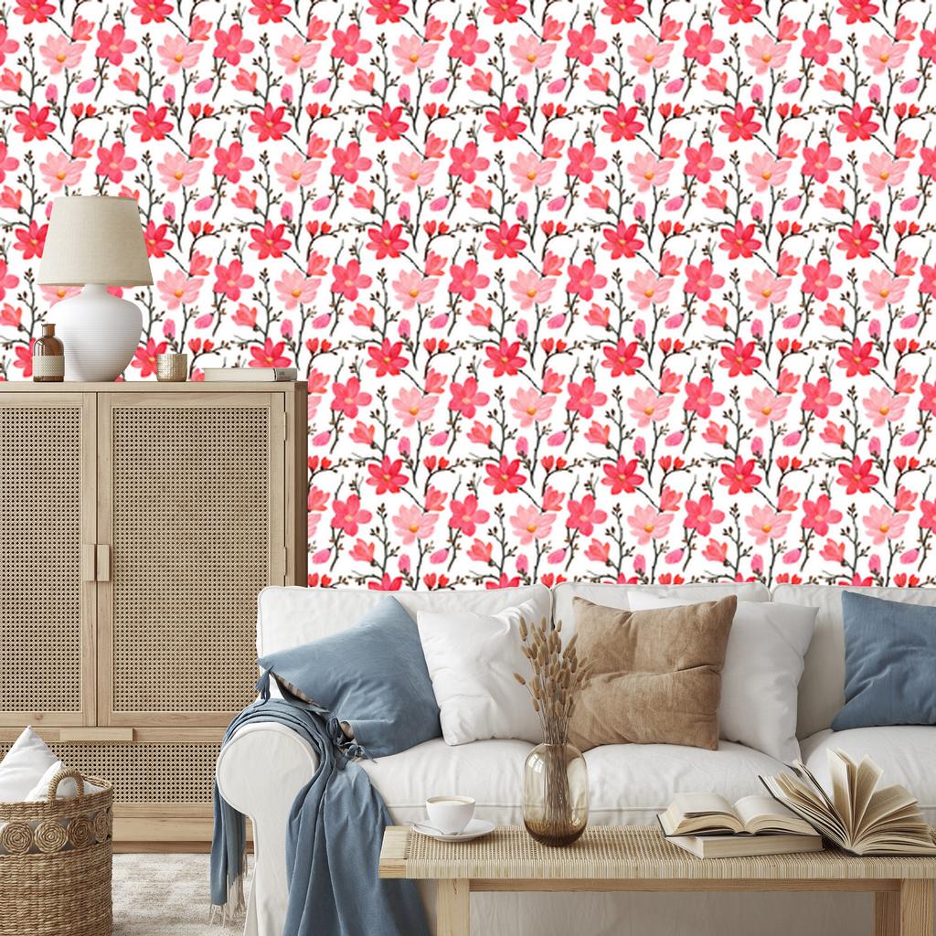 Wallpaper Flowers coral, white, light gray and gray 50x1000