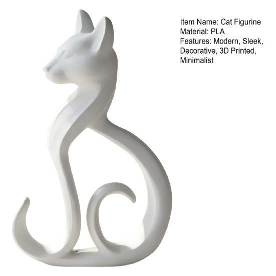 Yousheng 3D Printed Cat Figurine, Minimalist Elegant Sitting Cat Sculpture, Modern Animal Ornament for Home Office Desk Shelf Decor