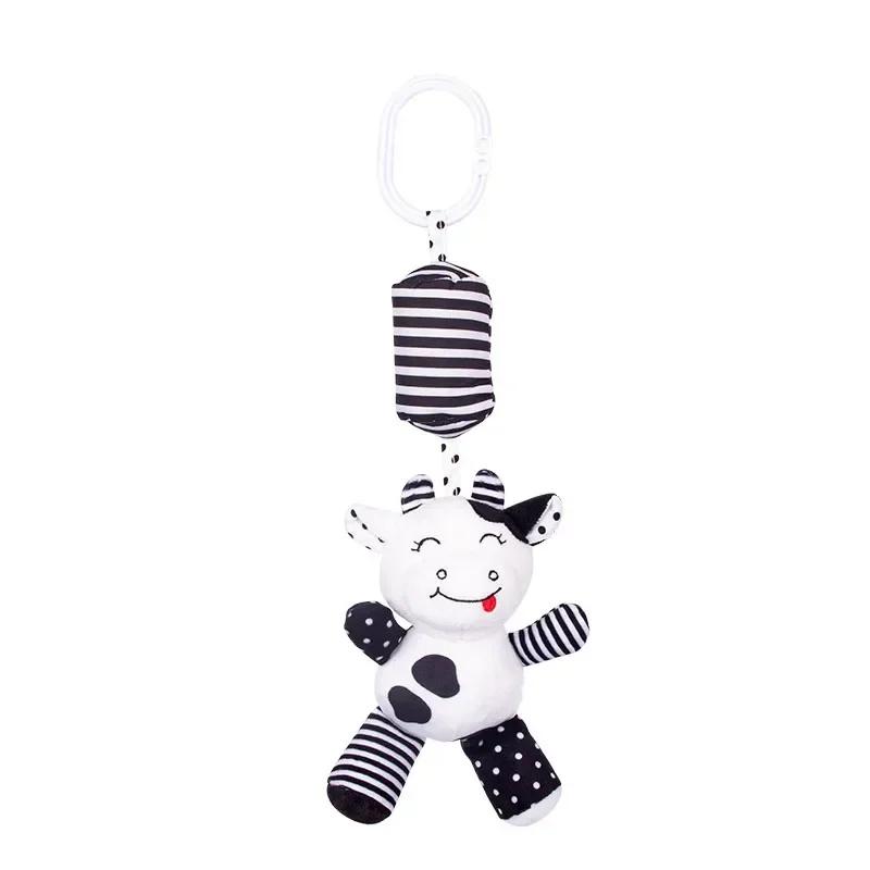 Infant Baby Rattles Newborn Black White Visual Grab Ability Training Toys Stroller Bed Hanging Bell Plush Doll