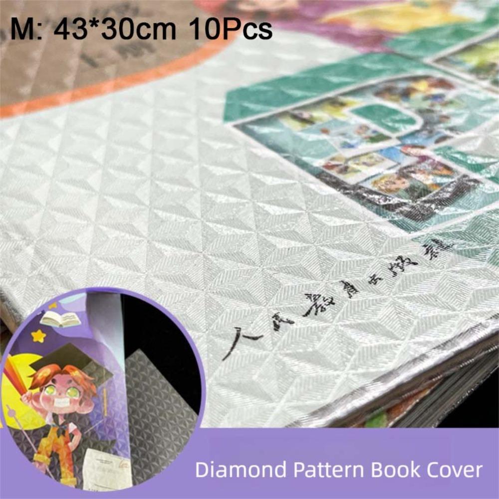 10PCS/Set High Quality Checkered Pattern Self-Adhesive Book Skin Waterproof S/M/L Book Sleeve Transparent Book Wrap Paper Gift