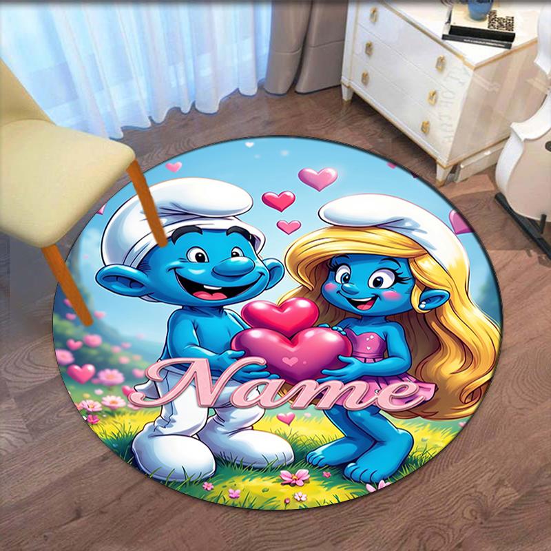 Custom Name The Smurfs Printed Round Rug Carpet Chair Rug Area Rug Entryway Doormats,for Office Chair Living Room Bedroom Kitchen Room.