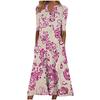 Floral Print V-Neck Mid-Sleeve Casual Dress with Pockets, Button Front, Loose Fit - White/Light Blue/Pink