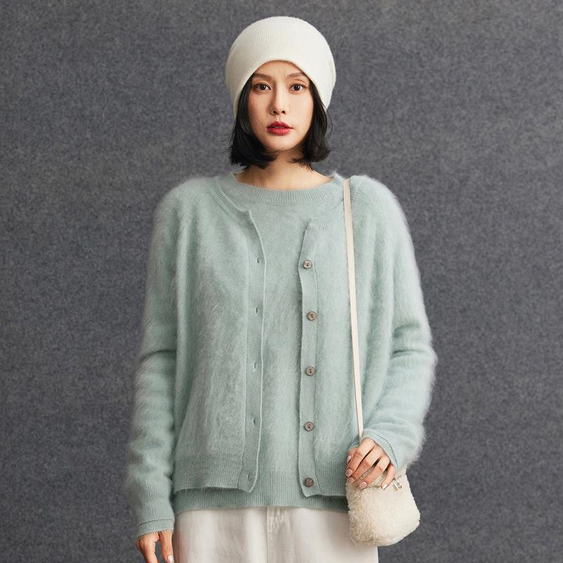 Women's Brushed Cashmere Cardigan - Autumn/Winter 2025 Thickened V-Neck Button-Up Sweater Coat