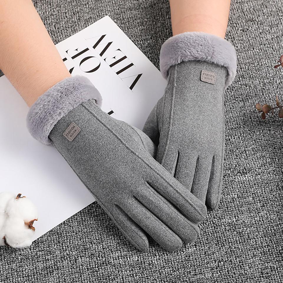Loogdeel Fashion Warm Suede Outdoor Guantes Lady Touchscreen Driving Gloves Sports Cycling Mitten Women Winter Thick Plush Glove