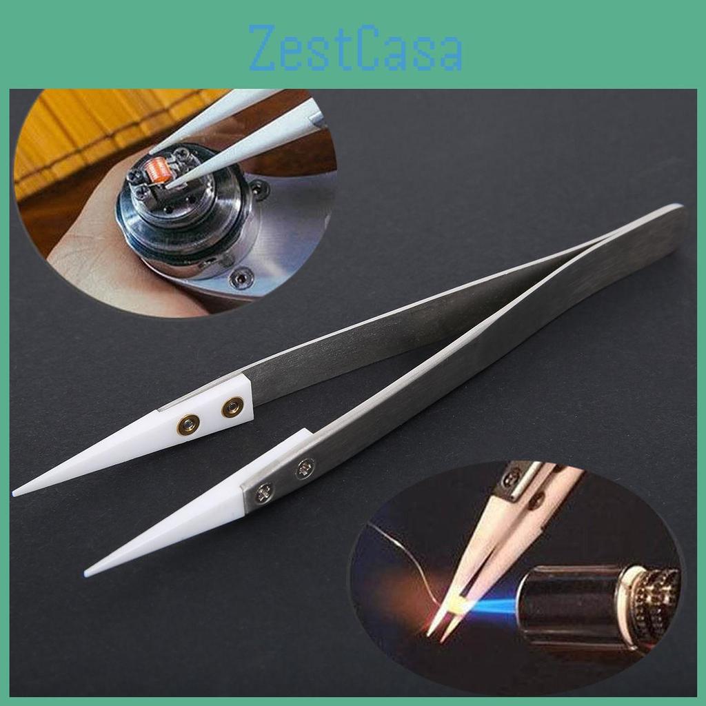 Steel Stainless Ceramic Pointed Tip Tweezer Heat Resistant Antiacid Antistatic