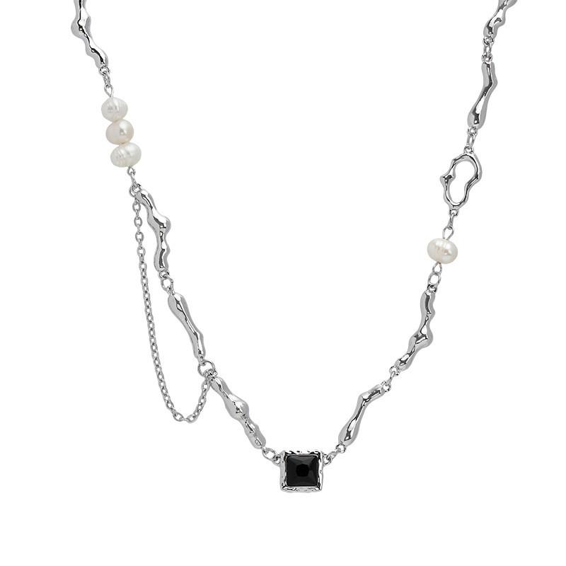 Pearl Black and White Zircon Necklace - Trendy Sweet & Spicy Girl Clavicle Chain - Niche Light Luxury Accessory