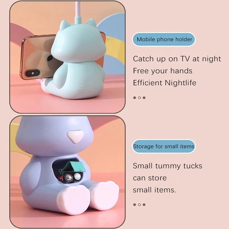 Creative Led Study Desk Lamp with Phone Holder Bedside Color Adjust Table Lamp for Kids Student Room Cute Flexible Night Lights