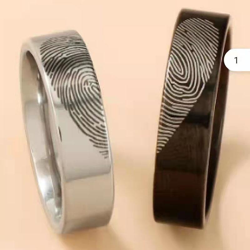 Original Design Black Silver Color Stainless Steel Heart Fingerprint Couple Rings for Women Men Personality Jewelry Friend Gift