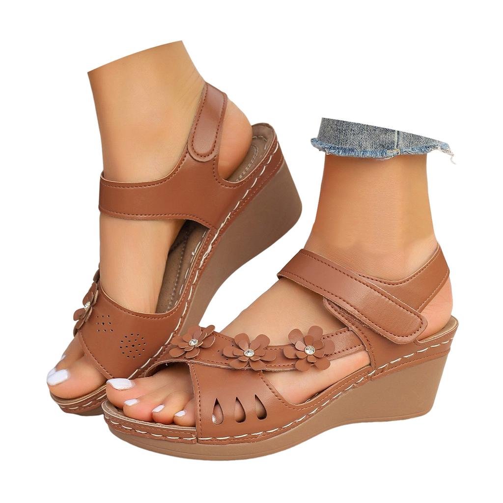 Womens Dress Sandals Size 6 1/2 Casual Fish Mouth Thick Bottom Slope Heel Women'S Shoes Fashion Hollow Flower Zapatos De Mujer