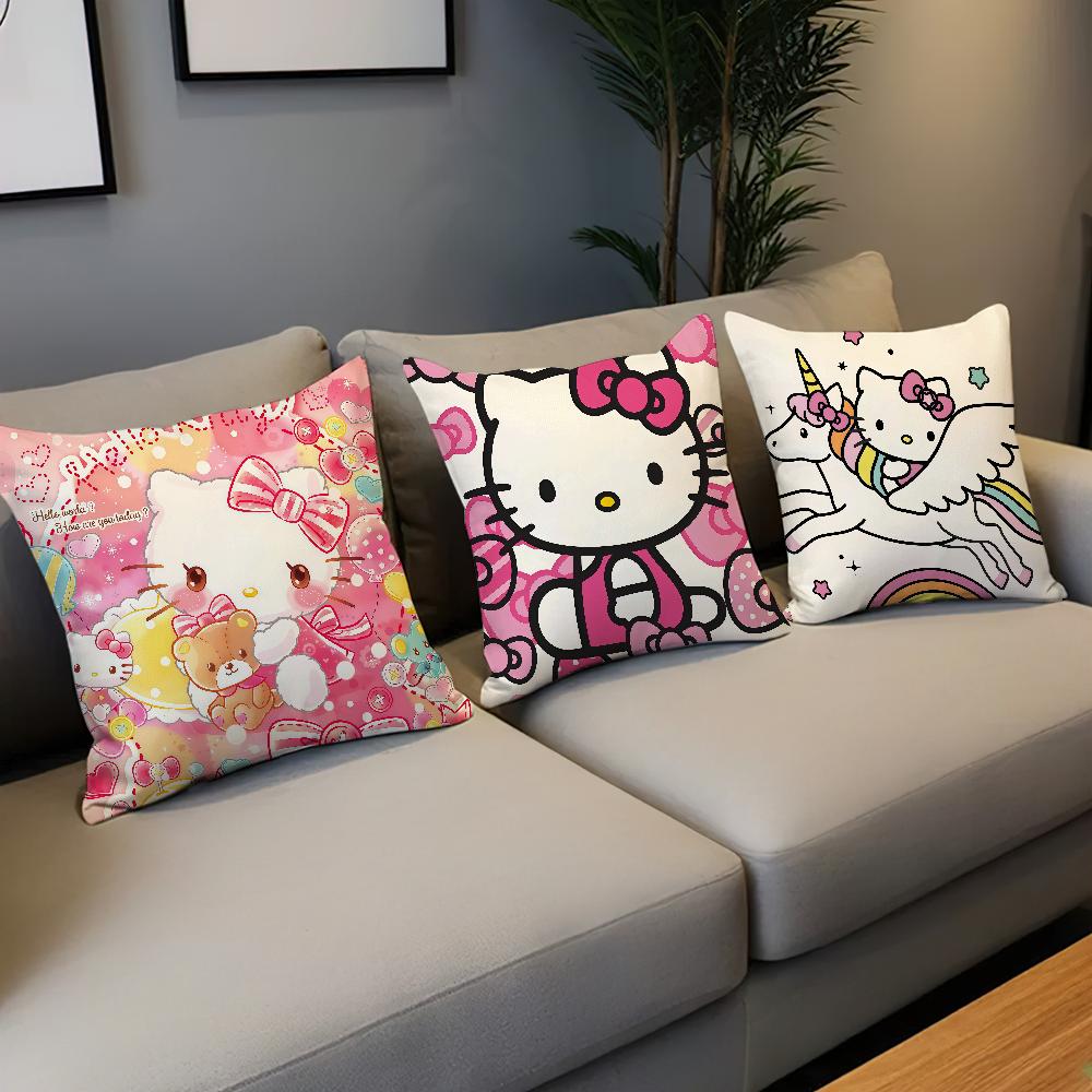 Cartoon Art Cute Cat H-Hellokitty Sro Cushion Cover Soft Pillow Case For Sofa Living Room Home Office Decor Protective Covers