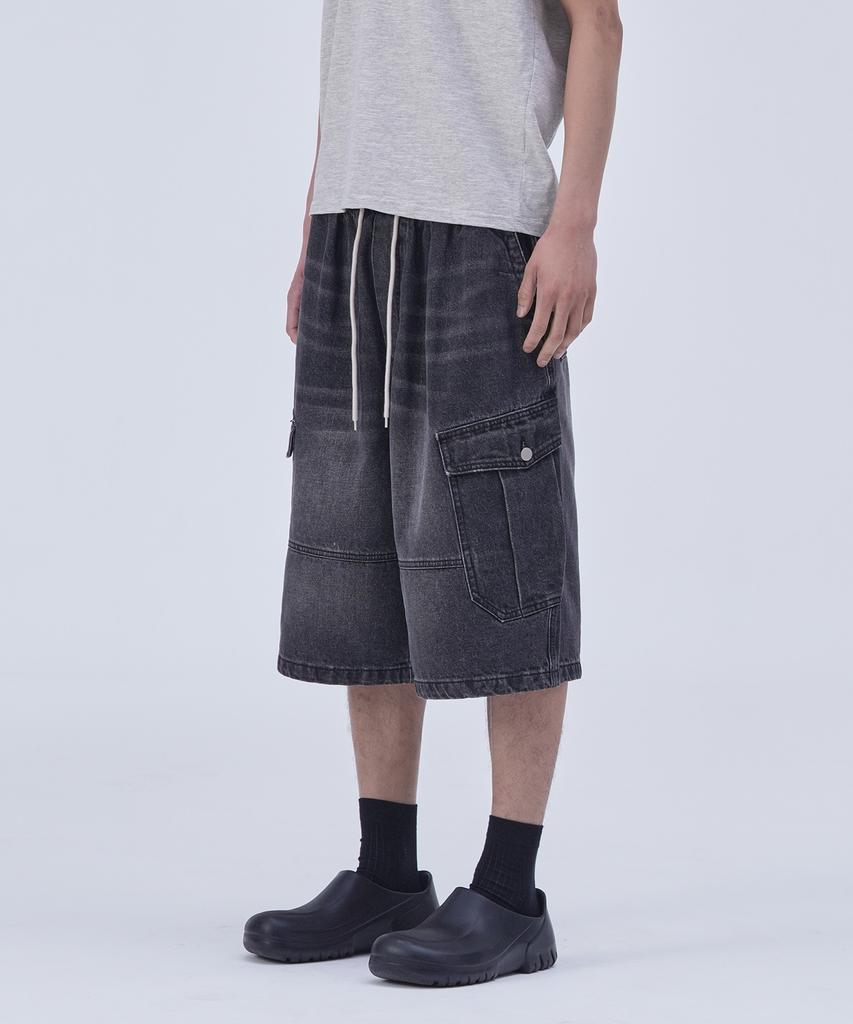 Peulojegteusseuli Signature Cargo Bermuda Pants [Black Denim]_Hb2116