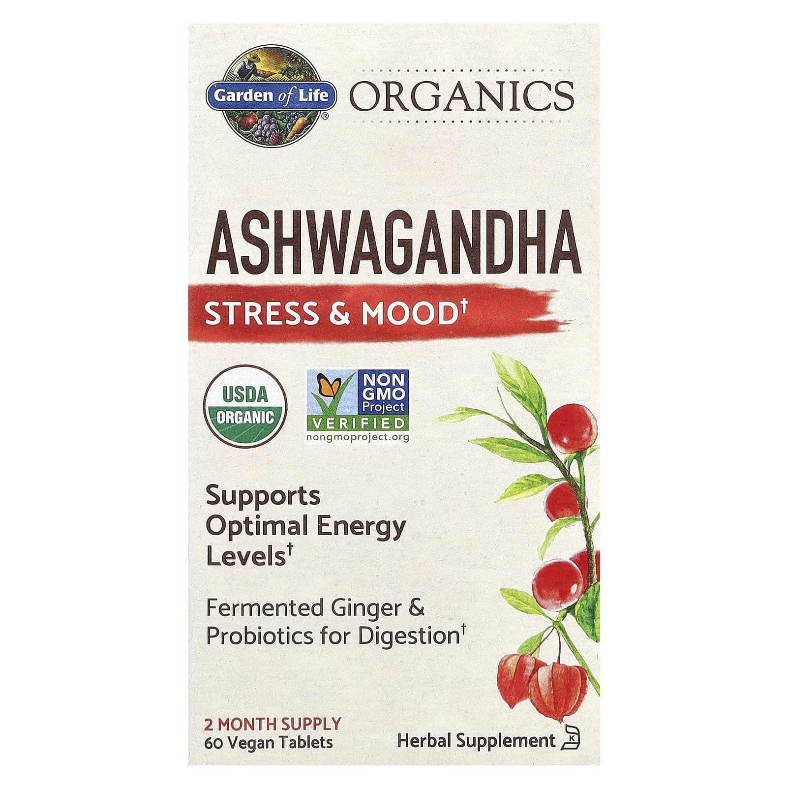 

Garden of Life, MyKind Organic, Ashwagandha, Stress & Mood, 60 Veggie Tablets