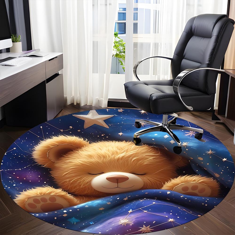 1PC Teddy Bear Constellations Office Round Area Rug, Mat Suitable ForOffice, Under Office Chairs Bedroom Living Room Home Decor, Room Deco