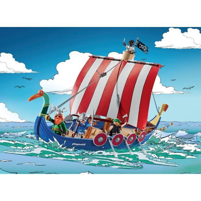 PLAYMOBIL 71888 Drakkar des pirates, Astérix, Personnages de la BD, Bateau et 4 personnages, 88 pièces, Dès 5 ans