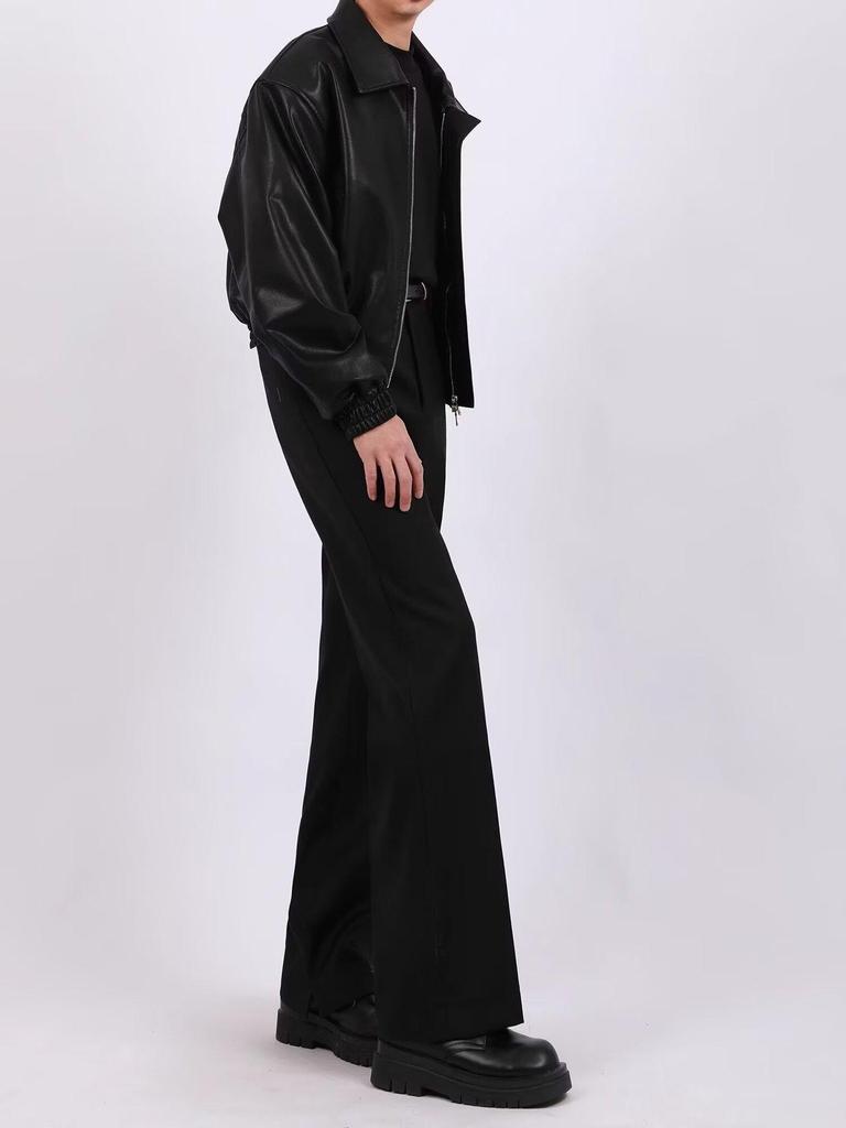 Men's American Retro Cleanfit Leather Jacket - Autumn/Winter Solid Color Loose Fit Cotton Trend