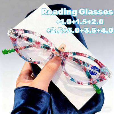 Neue ovale Lesebrille mit kleinem Rahmen, ultraleicht, Blaulichtfilter, Gleitsichtbrille, Damen, stilvoller Druck, Fernsichtbrille +4.0