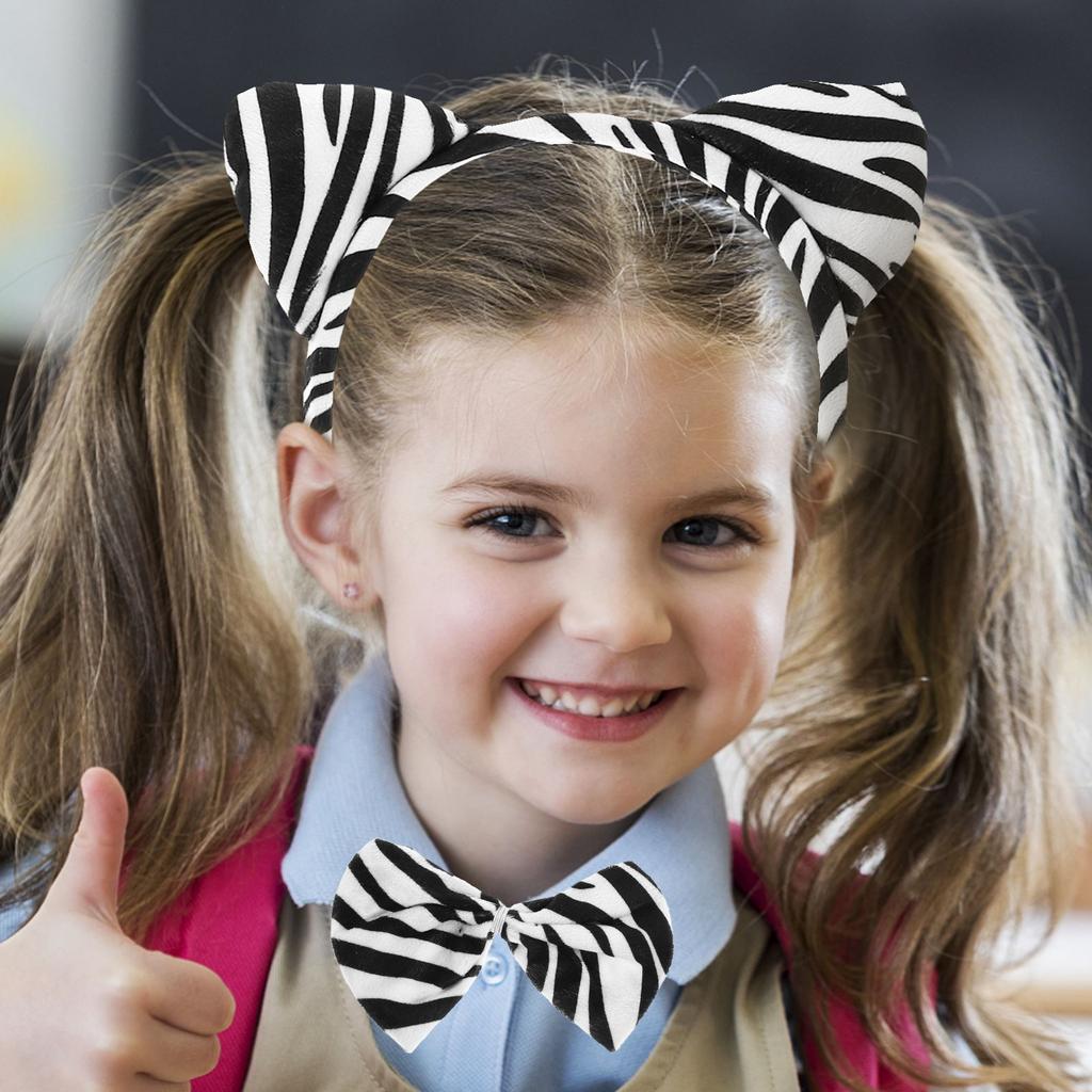 2 Set Dekorativ Barnkostym Zebra Cosplay Fluga och Svans Huvudstycke för Halloweenfest Kostymrekvisita Hårband Svansset