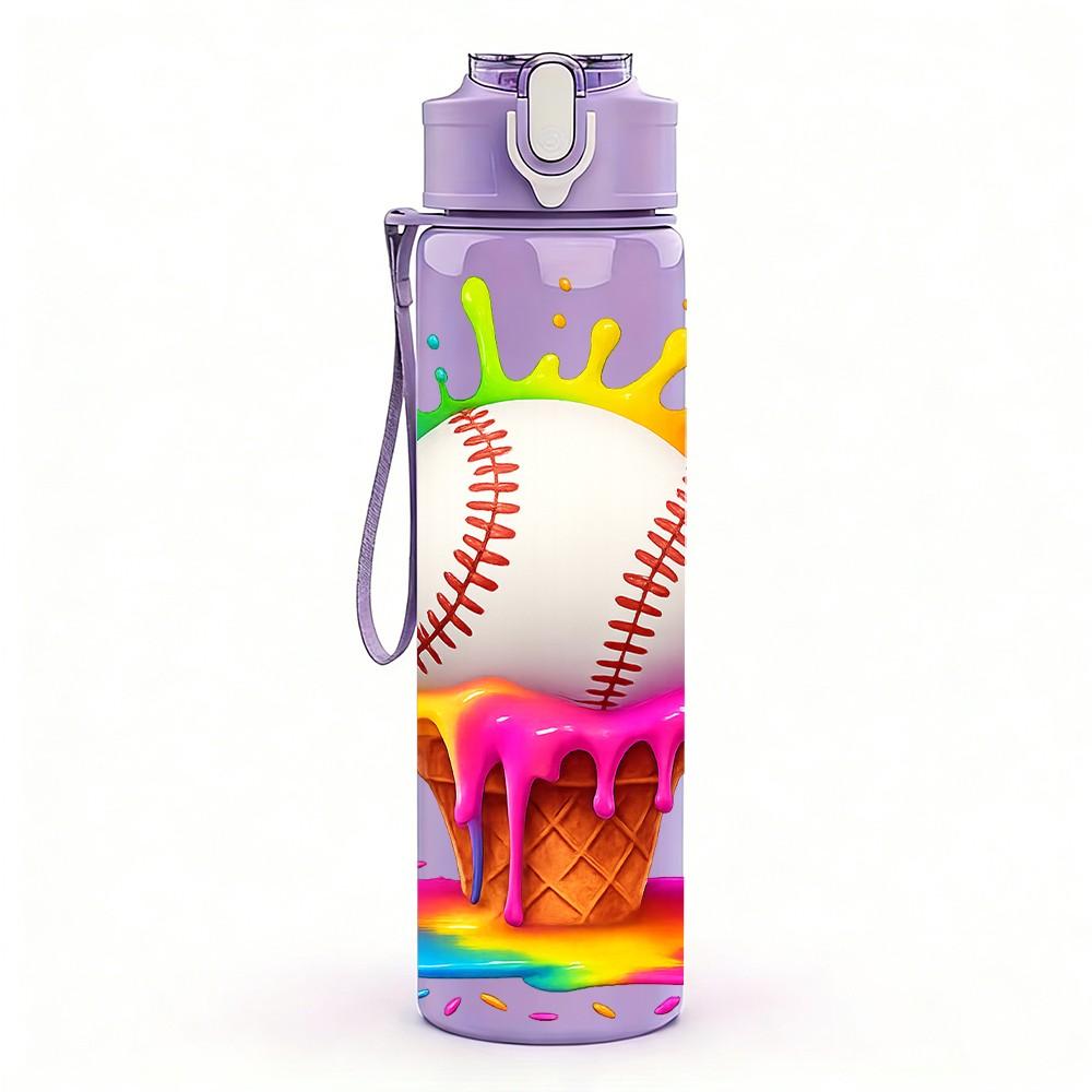 1PC Splash Baseball Art 750ml Color Plastic Sports Water Bottle Leakproof Flip Straw Lid Suitable for Sports Office Home Use