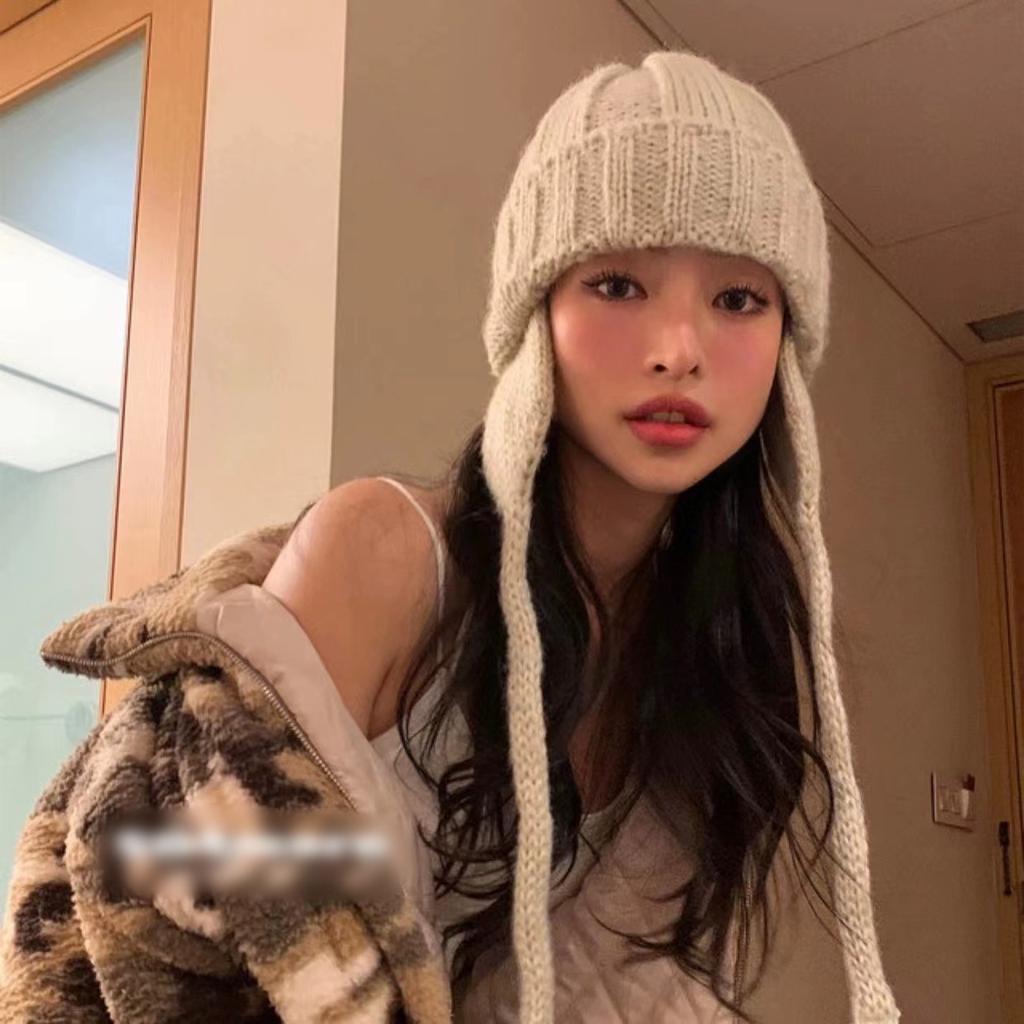 Solid Knitting Winter Warmer Hats Ear Protection Elastic Knitted Trapper Hat Korean Autumn and Winter Flying Hat