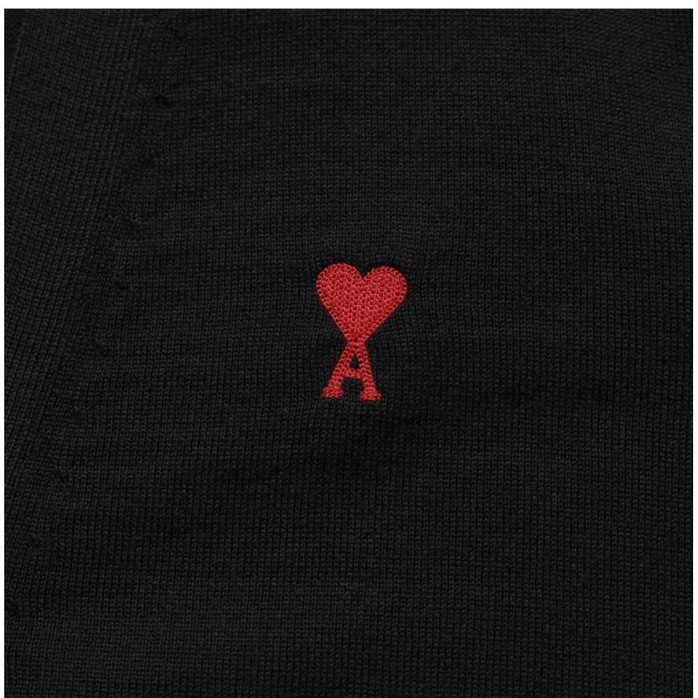 Ami Small Heart Logo V Neck Men S Cardigan Bfhkc111 Kn0025 001