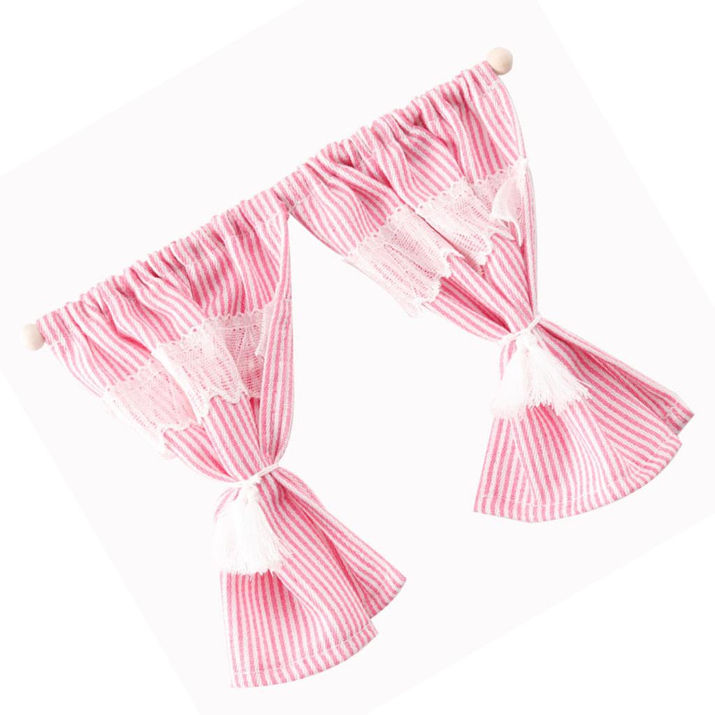 Fabric Miniature Dollhouse Window Curtain with Stripe Pattern Design For 1/12 Model Dollhouse Scene Decoration Accessory