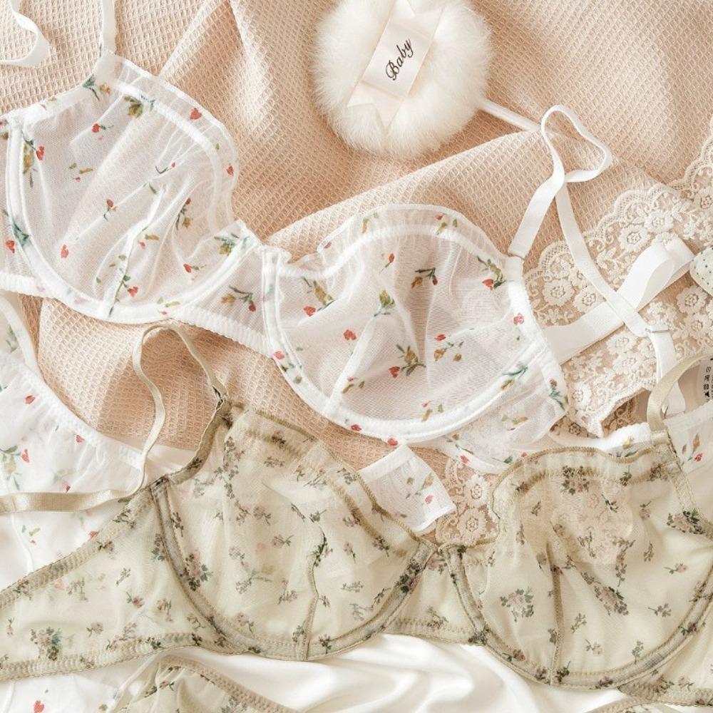Set Lingerie Francese Ultra Sottile Sexy Pizzo Stampe Floreali Reggiseno Moda Intimo Donna Rete Traspirante Set Reggiseno e Perizoma
