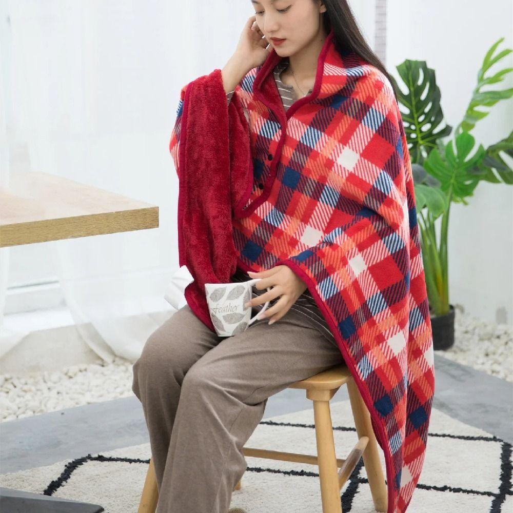 Plaid Wearable Blanket Thicken Thermal Blanket Lazy Casual Office Blanket Bedroom