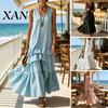 Skin-friendly Fabric Dress Women's Sleeveless Summer Long Tank Dress, V Neck Tiered Flowy Layered Skirt Ruffle Maxi Casual Loose Beach Sundress Fit