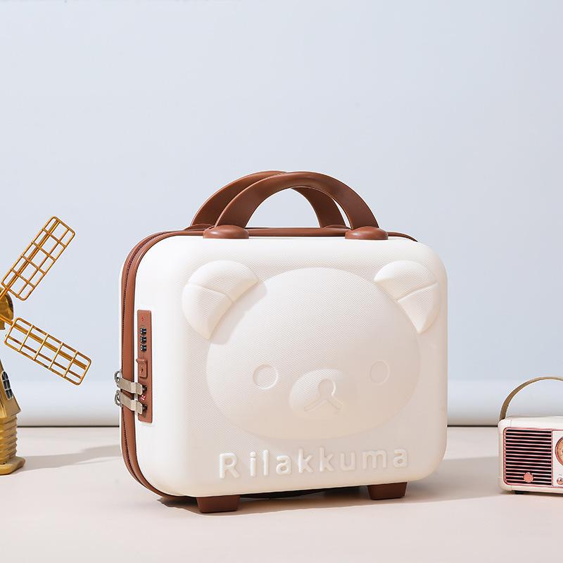 New Handheld makeup case 14 inch mini portable suitcase cute cartoon teddy bear zipper with lock password box travel storage box